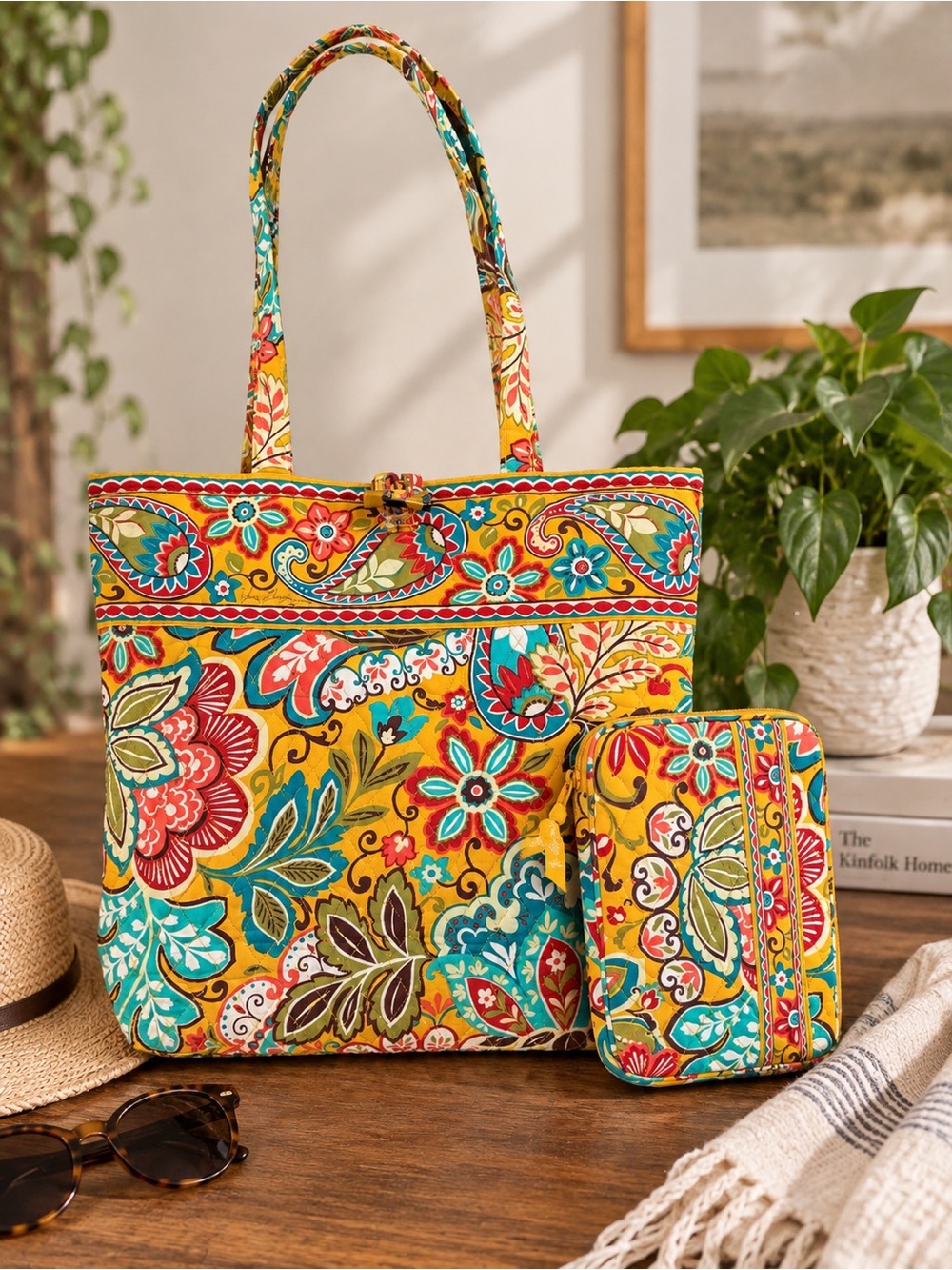 Vera Bradley Provencal Yellow Floral Shoulder Tote Bag Quilted Paisley Retired